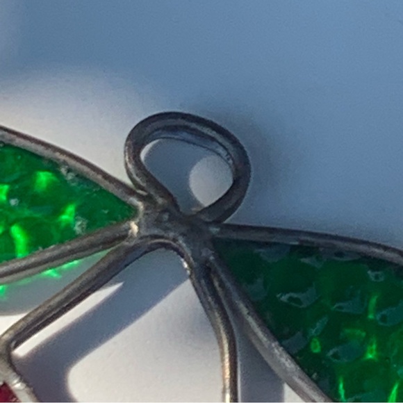 Vintage MCM Handmade Stained Glass Sun Catcher Strawberries Textured Bird - Picture 5 of 10